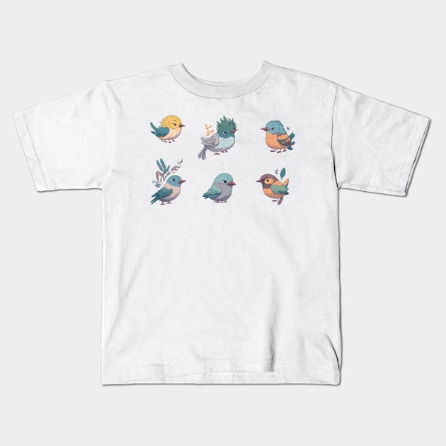 Cute Birds Sticker Pack 3 Kids T-Shirt by charm3596